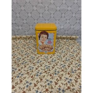 Vintage Nestle Toll House Cookies Recipe Tin Can Yellow‎ Kitchen Decor
